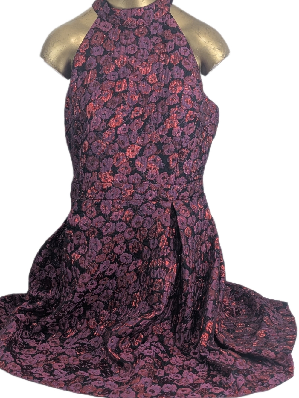 Guess NWT Floral Jacquard Dress in Shimmering Plum and Red Colors Size 14